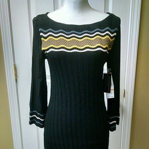 NWT Nine West S Black stretch sweater dress stripe